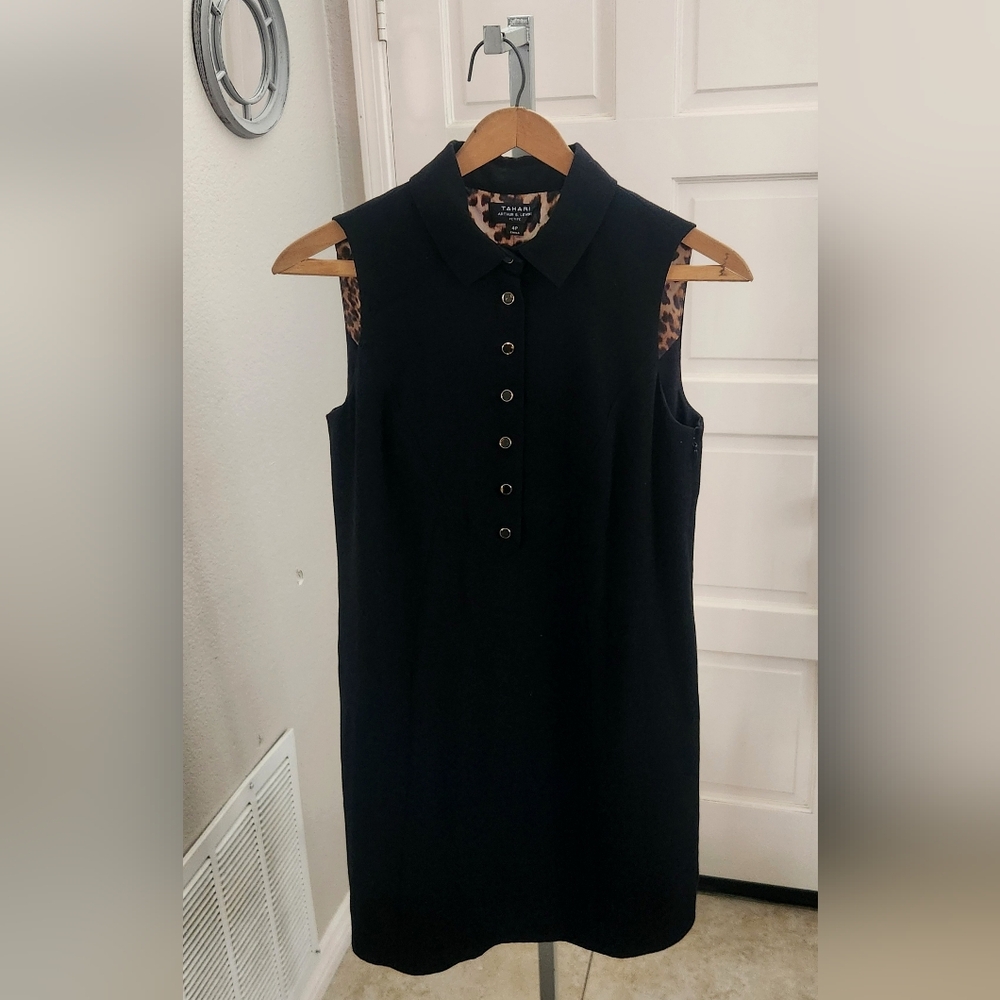 Tahari Arthur S. Levine ASL Sleeveless Shirtdress Black leopard designer Size 4P
